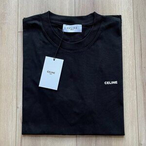 Medium Celine Men's Logo Basic Cotton Black T-Shirt Relaxed Fit Short Sleeve